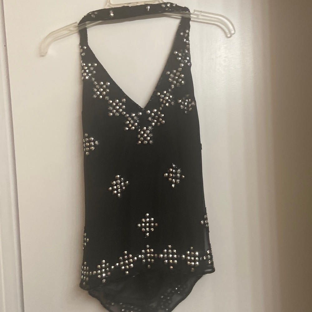 Black halter top with silver beads/studs